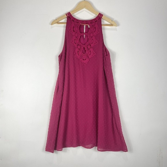 Jun‎ & Ivy Hot Pink Raised Dot Chiffon Sleeveless Dress Womens Medium New NWT - Picture 1 of 8